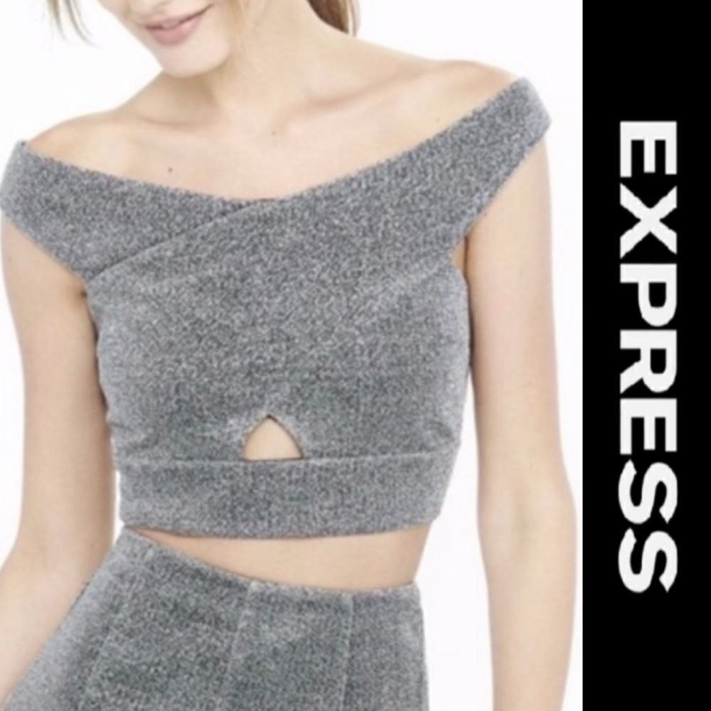 Express Black & Silver Glitter Cut Out Crop Top